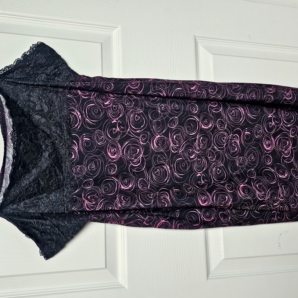 Elegant Black and Pink Lace Nightgown